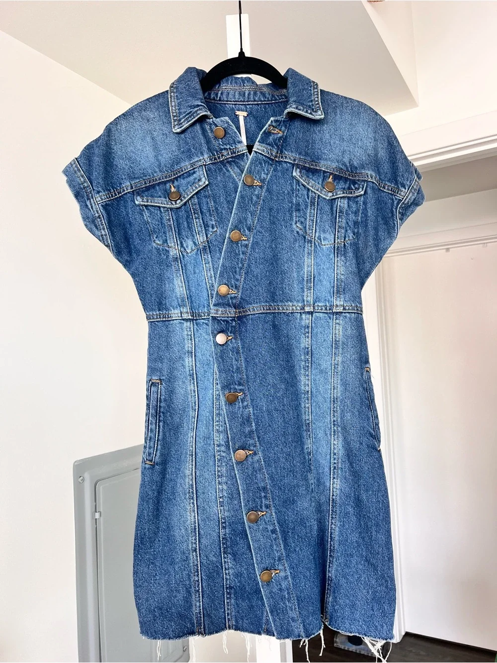 Free People The City Asymmetrical Denim Mini Dress Size XS
